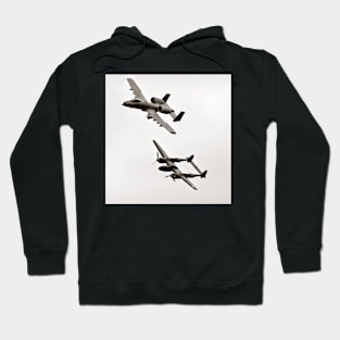 Warthog and Lighting Sepia In Flight Military Aviation Hoodie